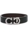 Ferragamo Reversible Leather Belt With Gancini Logo In Black