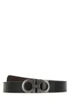Ferragamo Salvatore  Man's Bicolor Leather Belt With Logo Buckle In Black