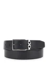 Ferragamo Black Reversible Belt With Gancini Buckle Belt In Grained Leather Man