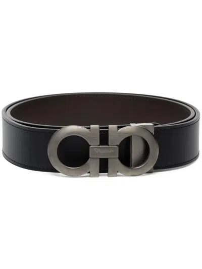 FERRAGAMO BLACK REVERSIBLE GANCINI BELT