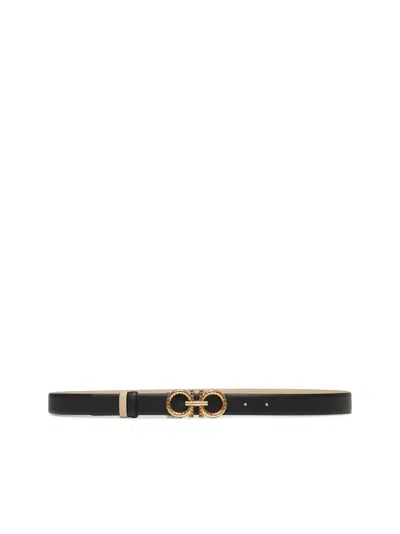 FERRAGAMO BLACK REVERSIBLE GANCINI BELT