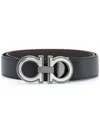 Ferragamo Reversible Embossed Gancini Leather Belt In Black