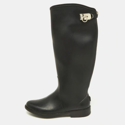 Pre-owned Ferragamo Black Rubber Ruben Rain Boots Size 37.5