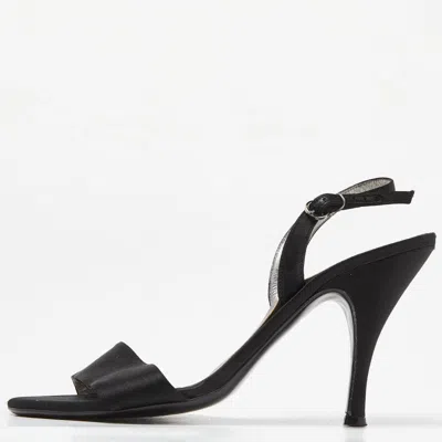 Ferragamo Black Satin Ankle Strap Sandals In Multi