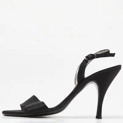 Pre-owned Ferragamo Black Satin Ankle Strap Sandals Size 38.5