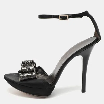 Pre-owned Ferragamo Black Satin Bow Embellished Ankle Strap Sandals Size 38
