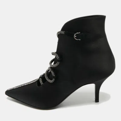 Ferragamo Black Satin Ciconia Embellished Ankle Length Boots