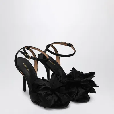 FERRAGAMO FERRAGAMO BLACK SATIN FLOWER SANDALS