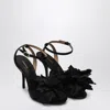 Ferragamo Satin Flower Sandal In Black