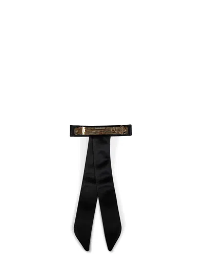 Ferragamo Black Satin Long Vara Bow Hair Clip In Transparent