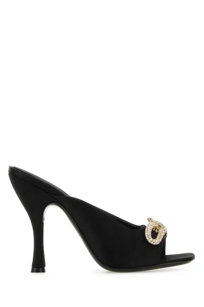 Ferragamo Satin Mules With Bow And Jewel Detail In Black