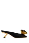 Ferragamo Black Heeled Sandals With Crystal Decoration On The Front In Fabric For Women In Black