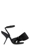 FERRAGAMO BLACK SATIN SANDALS WITH FRONT BOW AND ADJUSTABLE ANKLE STRAP