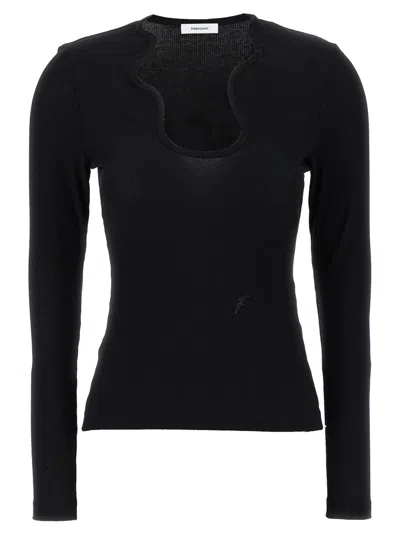 FERRAGAMO BLACK SHAPED NECKLINE SWEATER