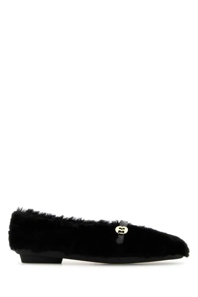 FERRAGAMO FERRAGAMO BLACK SHEARLING NOELLA BALLERINAS