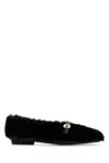Ferragamo Shearling Texture Ballerinas With Gold-tone Hardware In Black