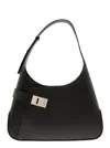 Ferragamo Hobo Gancini-buckle Shoulder Bag In Black
