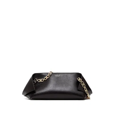 Ferragamo Brown Shoulder Bag With Logo Strap And Logo Lettering On The Front In Leather Woman In Black