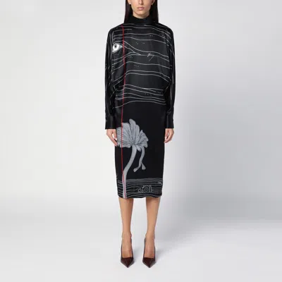 Ferragamo Spirit Print Satin Dress In Multi