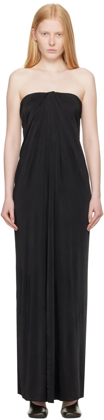 Ferragamo Black Sleeveless Gathered Maxi Dress
