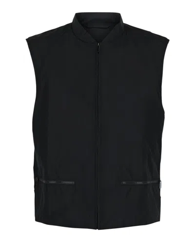FERRAGAMO BLACK SLEEVELESS VEST WITH STAND COLLAR AND FRONT ZIP CLOSURE