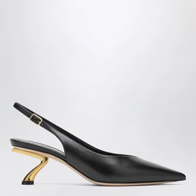 Ferragamo Black Slingback With Sculptural S Heel