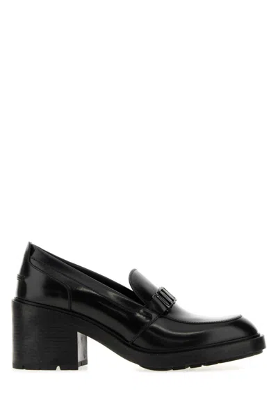 Ferragamo Black Slip On Loafers In Purple