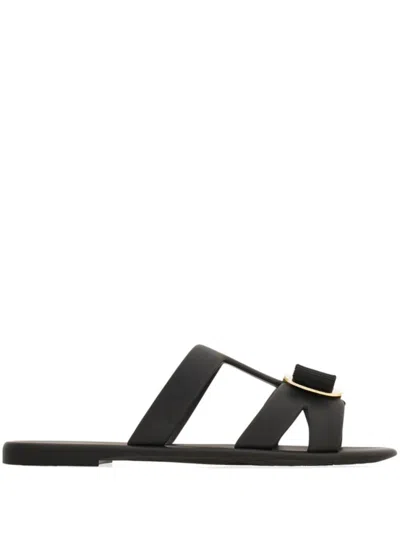 FERRAGAMO BLACK SLIP ON SANDALS