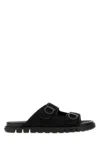 Ferragamo Logo Double Strap Slippers In Black