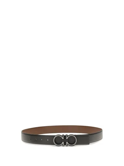 Ferragamo Black Solid Reversible Belt