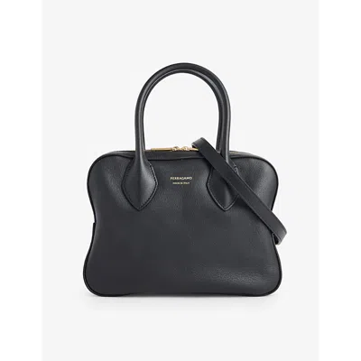 Ferragamo Black Star Curved Leather Top-handle Bag