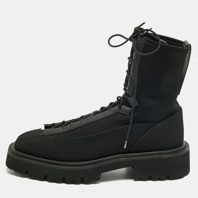 Ferragamo Black Stretch Fabric Atlante Combat Boots