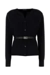 Ferragamo Black Stretch Wool Blend Cardigan