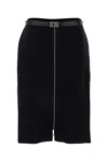 Ferragamo Stretch Wool Blend Skirt With Belted Waist In Black