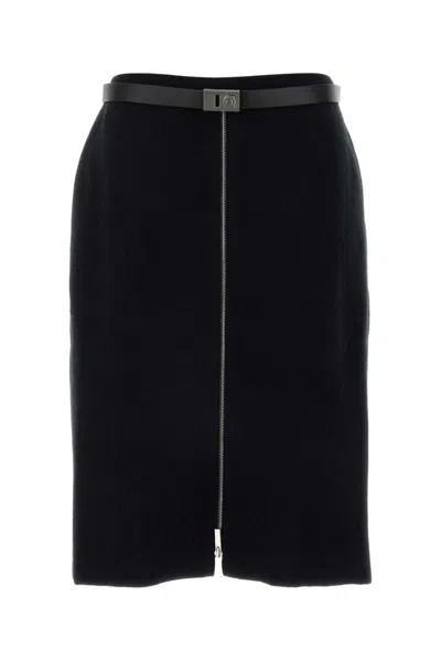 FERRAGAMO BLACK STRETCH WOOL BLEND SKIRT