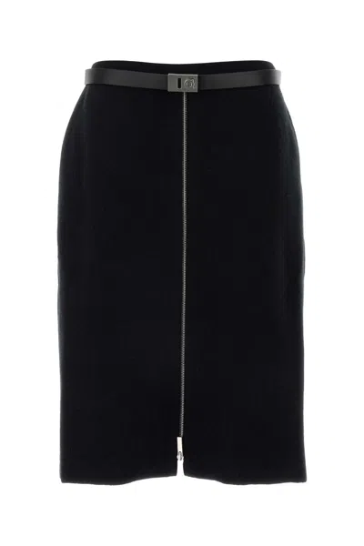 FERRAGAMO BLACK STRETCH WOOL BLEND SKIRT
