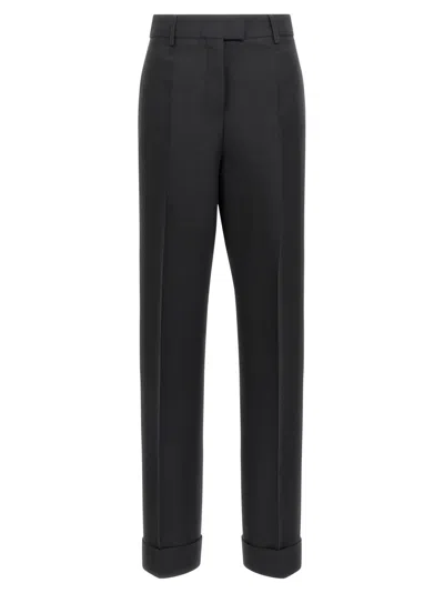 FERRAGAMO BLACK STRETCHED PLEATED TROUSERS