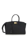 Ferragamo Women Black Handbag With Adjustable And Removable Shoulder Strap And Gancini Turn-lock Clo In Black