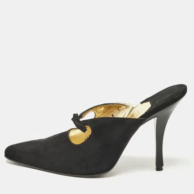 Ferragamo Black Suede Anamur Pointed Toe Mules
