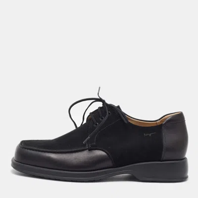 Pre-owned Ferragamo Black Suede And Leather Lace Up Derby Size 41.5