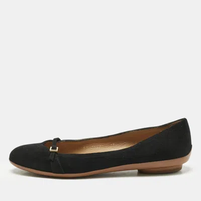 Pre-owned Ferragamo Black Suede Audrey Ballet Flats Size 37.5