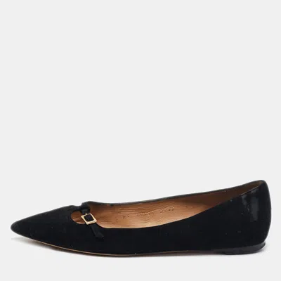 Pre-owned Ferragamo Black Suede Ballet Flats Size 37