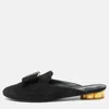 Ferragamo Black Suede Bow Flat Mules In Black