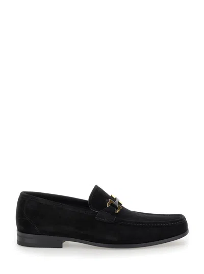 FERRAGAMO BLACK SUEDE LOAFERS