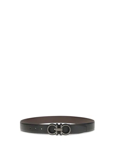 Ferragamo Black Textured Reversible Belt