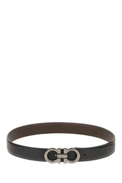 Ferragamo Black Textured Reversible Belt