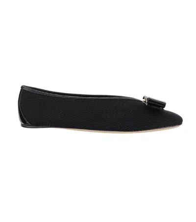 Ferragamo Black Textured Vanna Ballet Flats