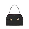 Ferragamo Structured Handbag With Fold-over Design And Gold-tone Hardware In Neutral