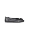 Ferragamo Leather Round Toe Ballerina Shoes With Bow Detail In Black