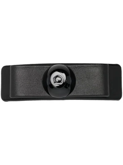 Ferragamo Leather Logo Plaque Clip In Black